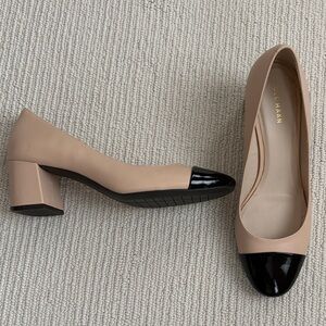 Cole Haan Women's Black and Tan Block Heel Pumps, size 7.5B